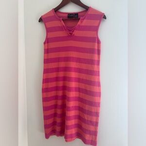 90s Y2K Pink Orange Striped Sleeveless Dress Small